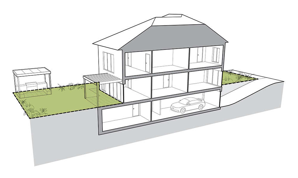 Diagram of cross-section of house with basement