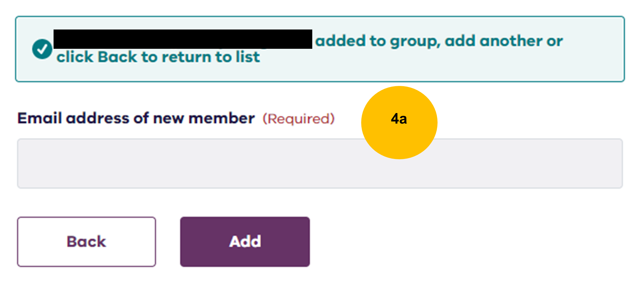 Confirmation message received when member exists in the ATS Tracking system with step 4a