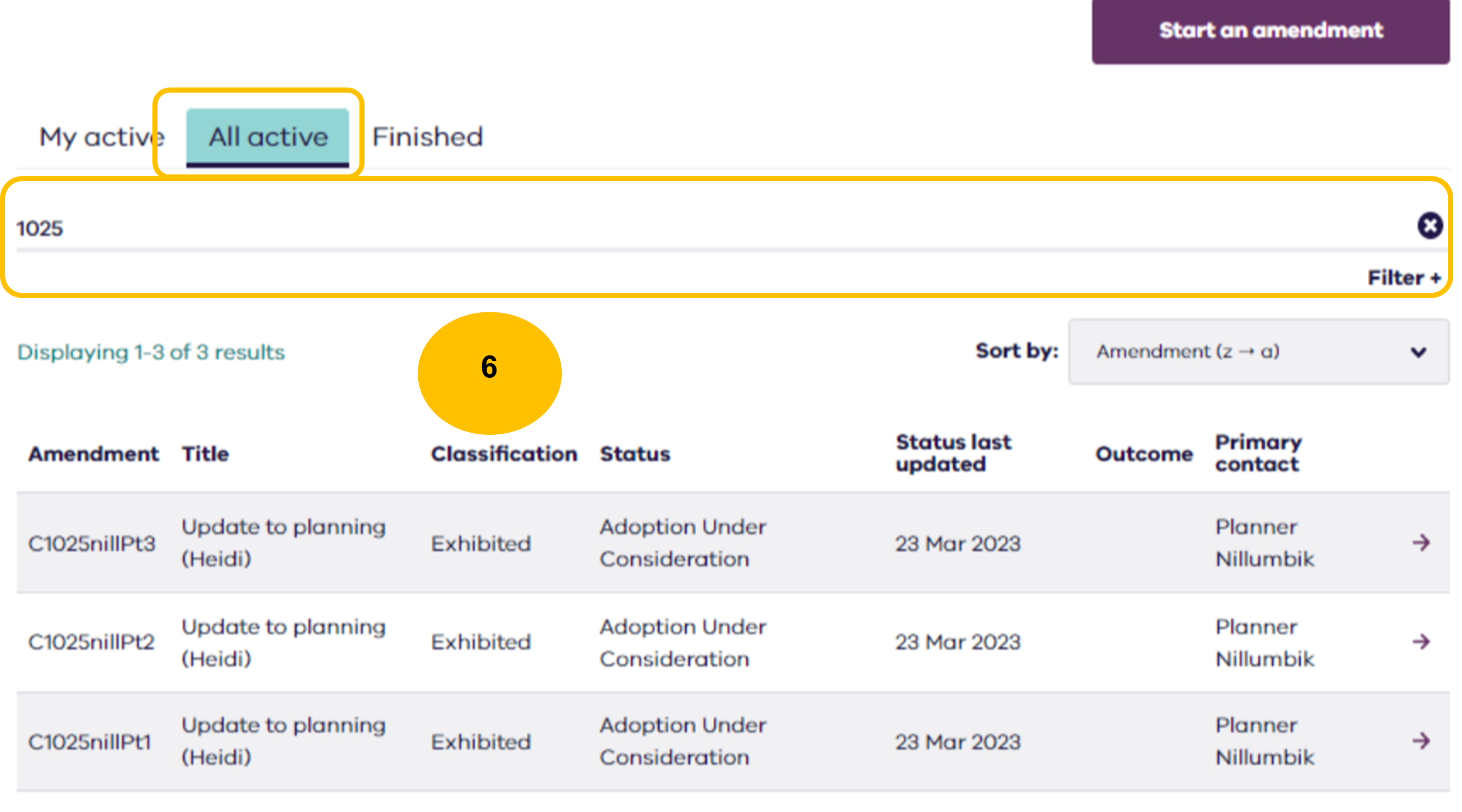 Step 6 highligting the all active amendments where the split amendments are showing