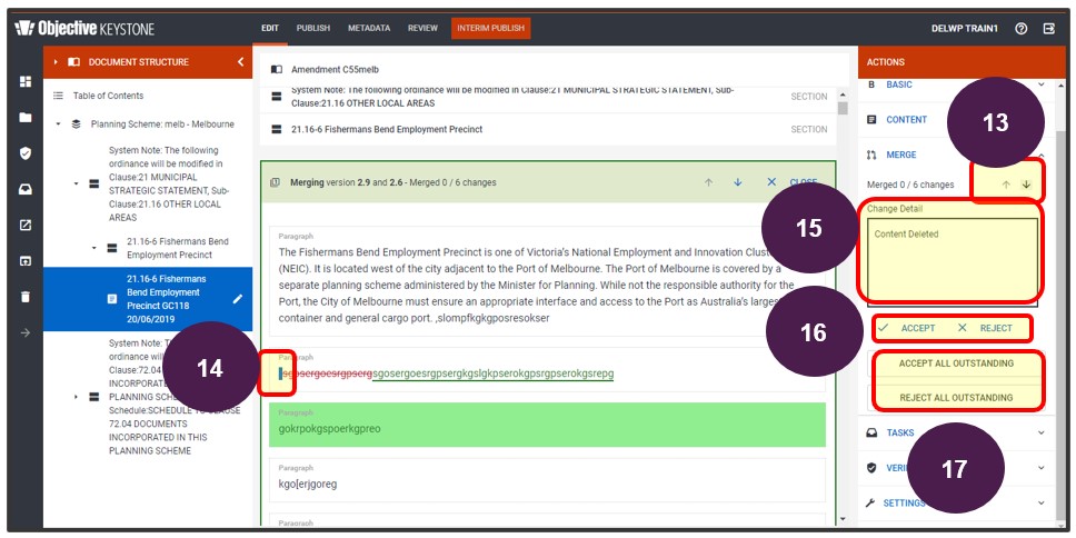 step through tracked changes to reject or accept