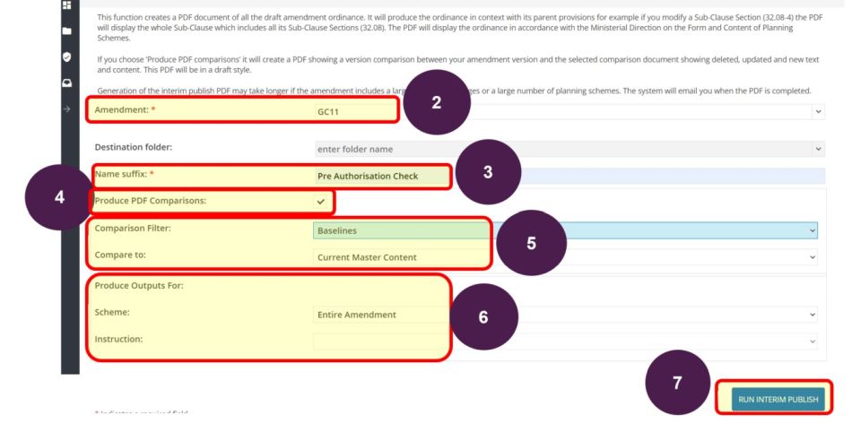 Options to select to generate a document with track changes