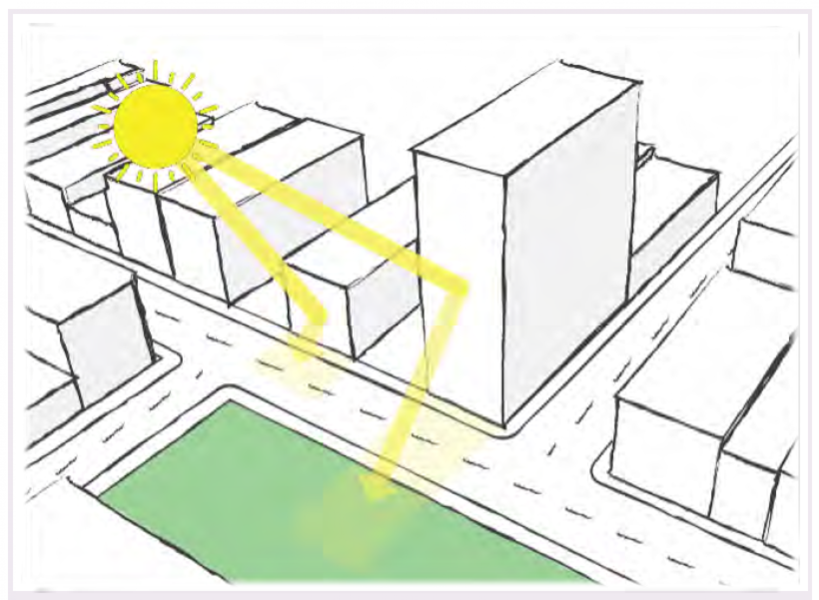 Reflected glare risk is greater for developments above four storeys and is typically associated with mid-rise and high-rise developments.