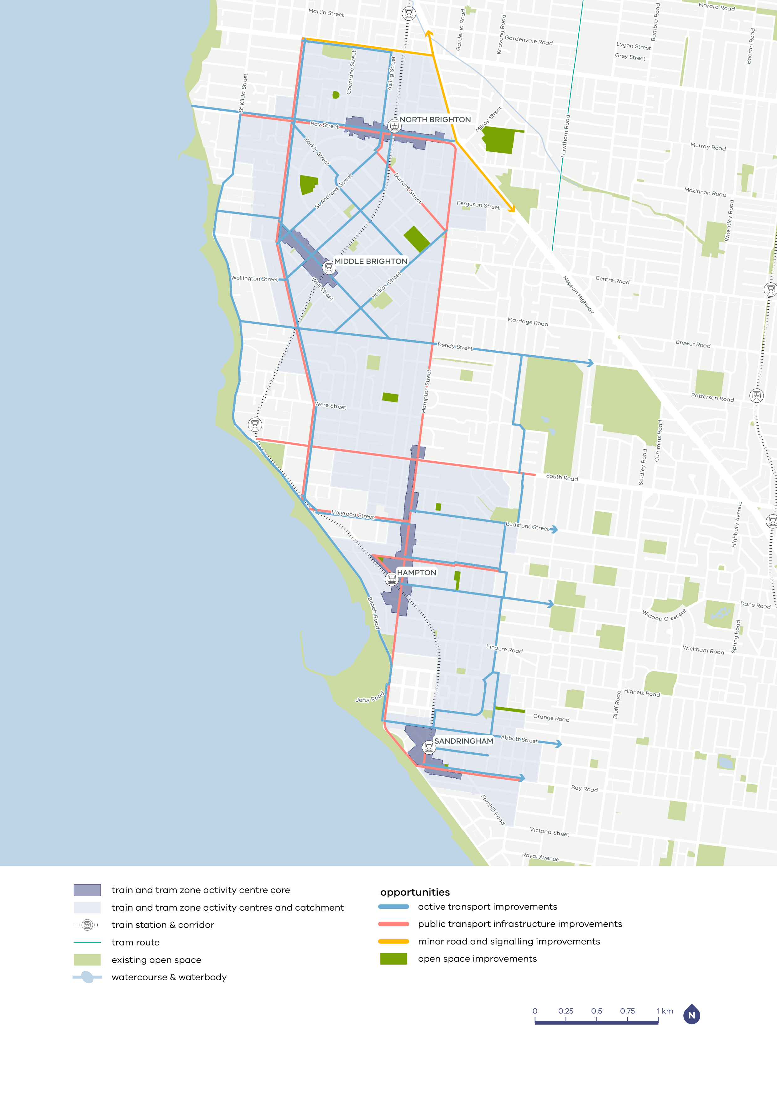 Map showing 2051 indicative improvements for North Brighton to Sandringham