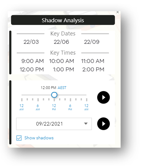 Screenshot of Vic3D 'Shadow' interface showing 3D model and shadow controls.