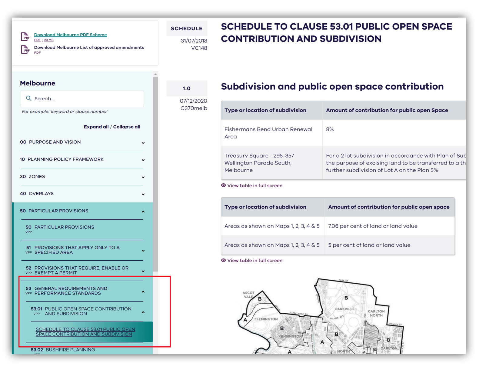 screenshot of planning scheme with 53 GENERAL REQUIREMENTS AND PERFORMANCE STANDARDS highlighted