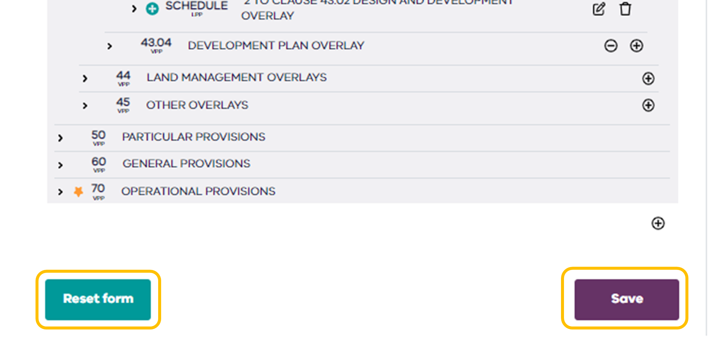 Highlighting of reset form and save buttons