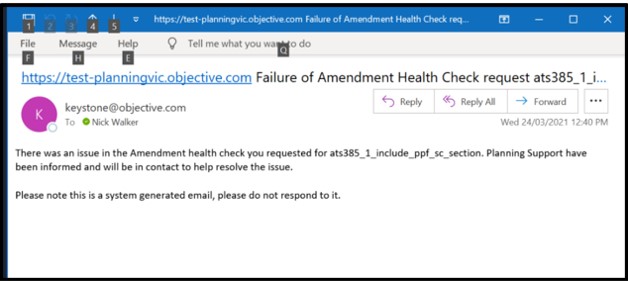 example of email to user where process failed