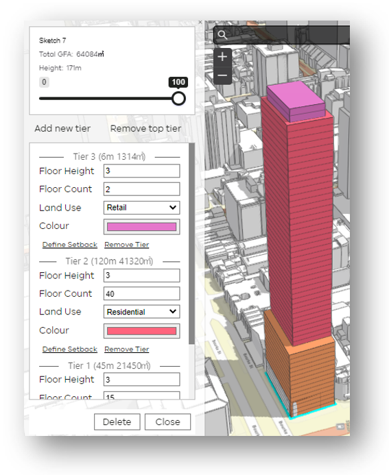 Screenshot of Vic3D 'Sketch' interface showing 3D model and controls to configure step 2.