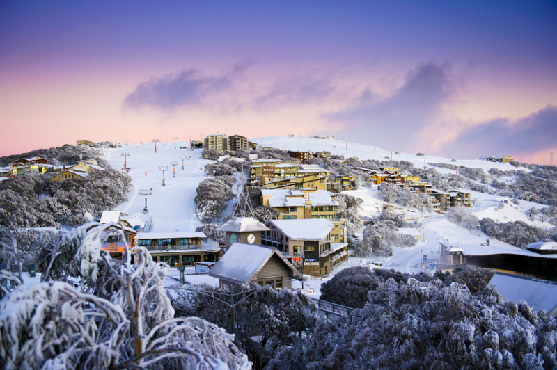 Mount Buller village covered in snow