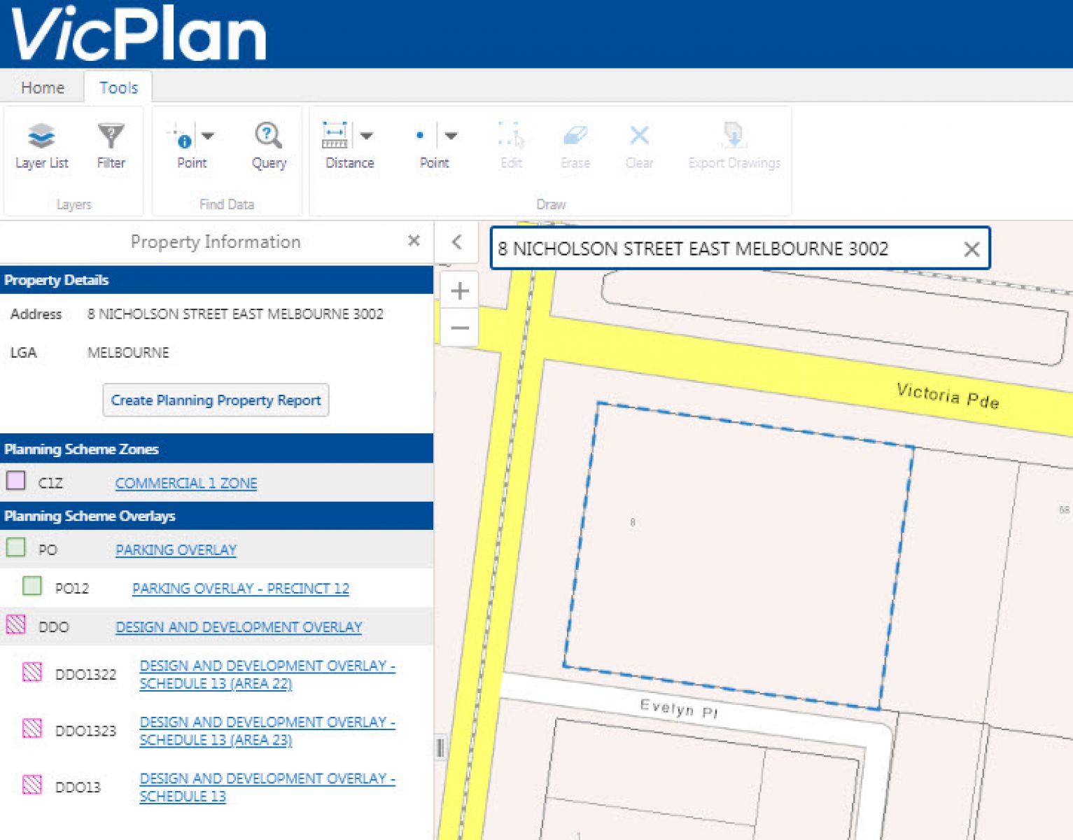 Select property or parcel screen shot