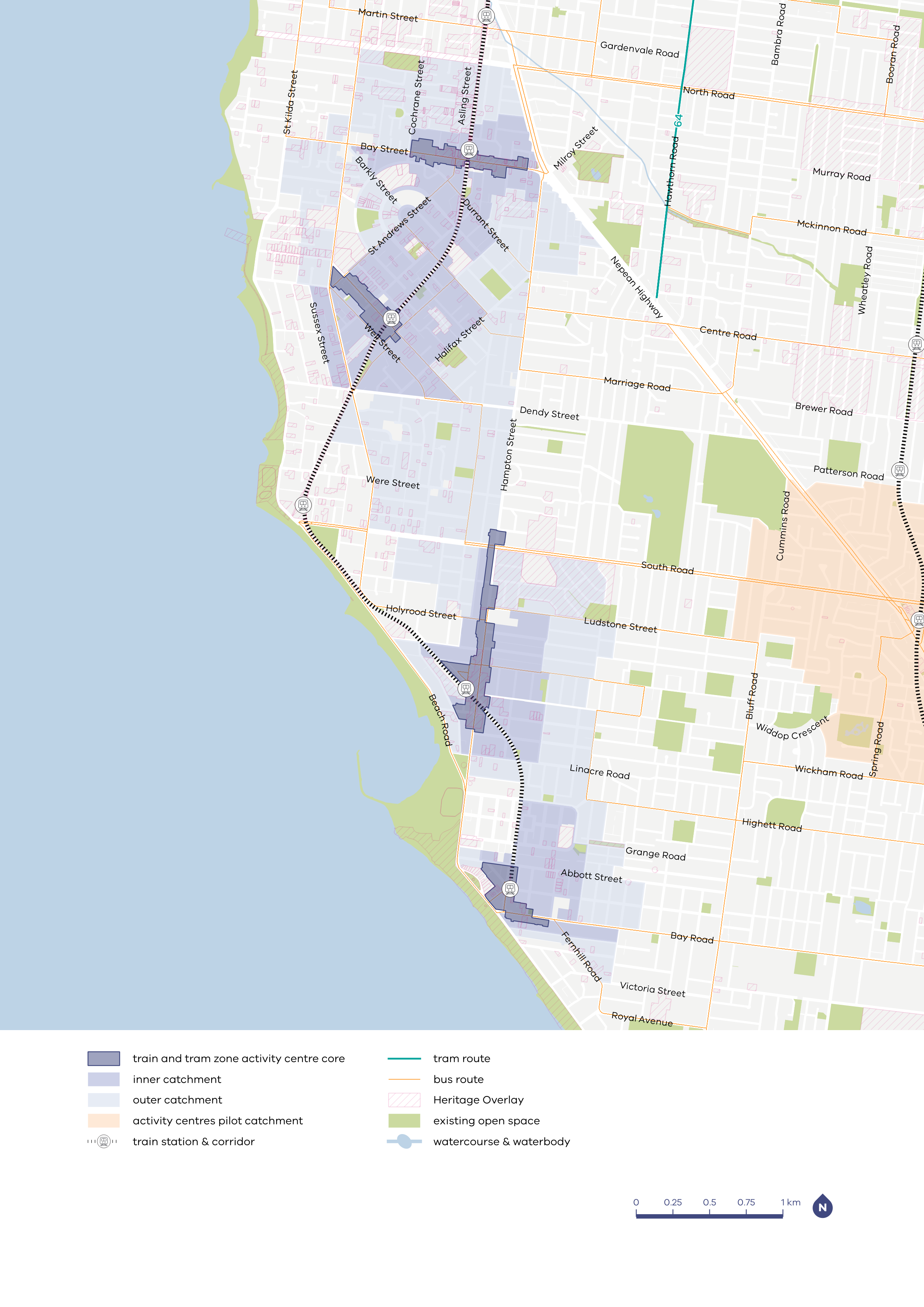 Map showing the North Brighton to Sandringham catchment area