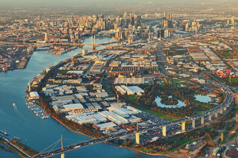 Aerial view of Fishermans Bend Victoria.
