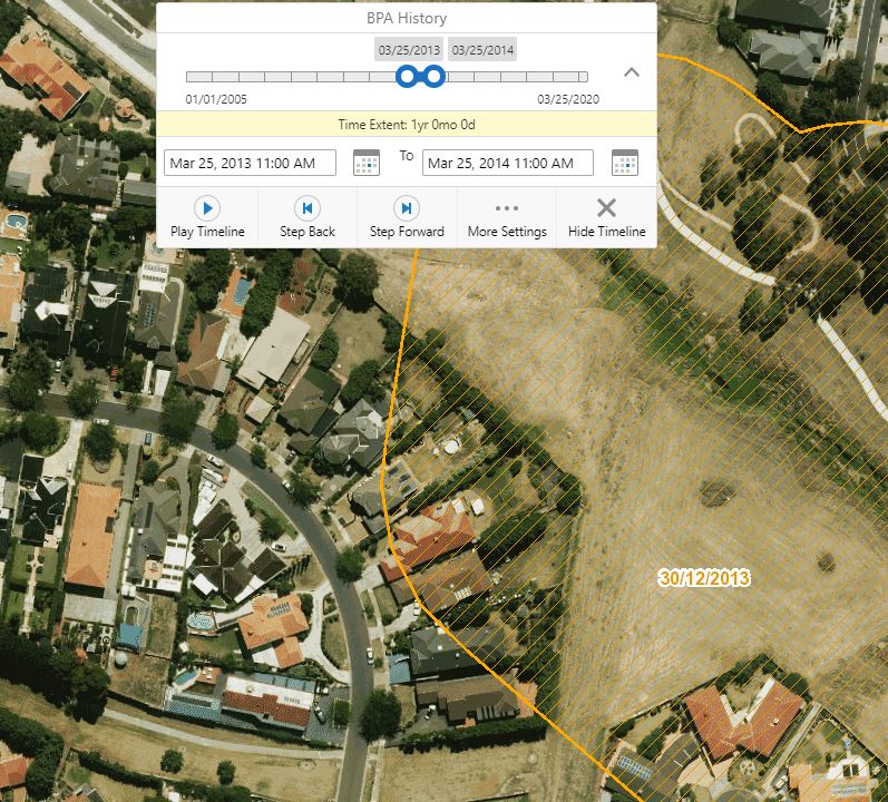 BPA History layer in VicPlan shows date label displayed in polygon on map