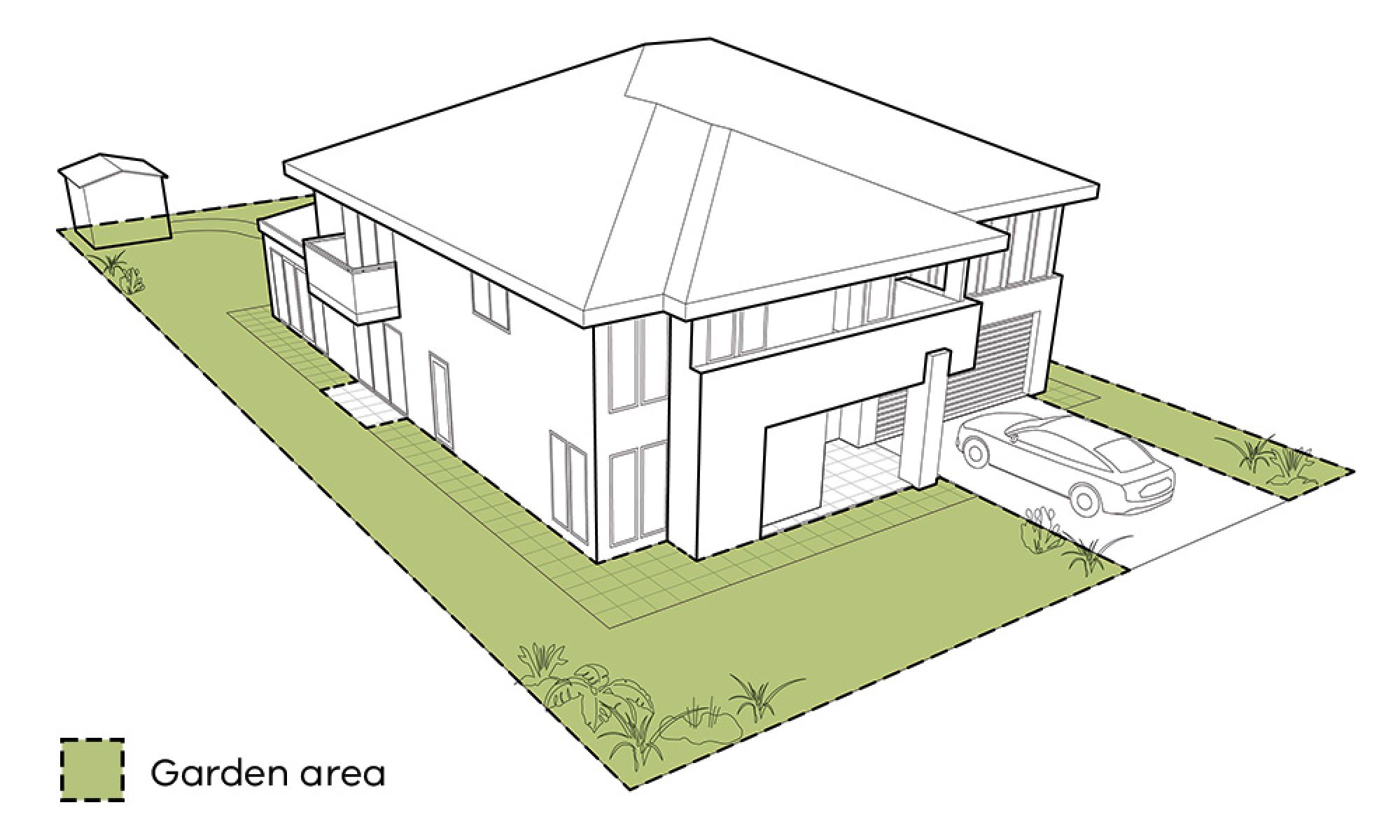 Diagram of front view of typical single dwelling