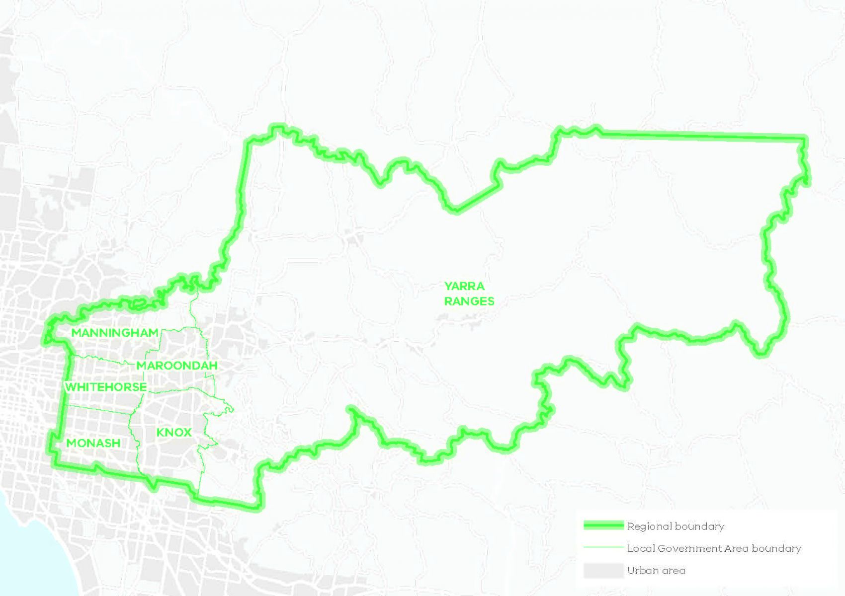 Eastern Regional Snapshot showing the local government areas