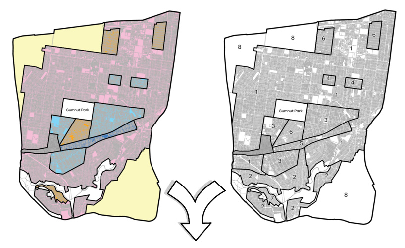 Figure 6 (left): Gumnut housing change areas. Figure 7 (right): Gumnut character precincts