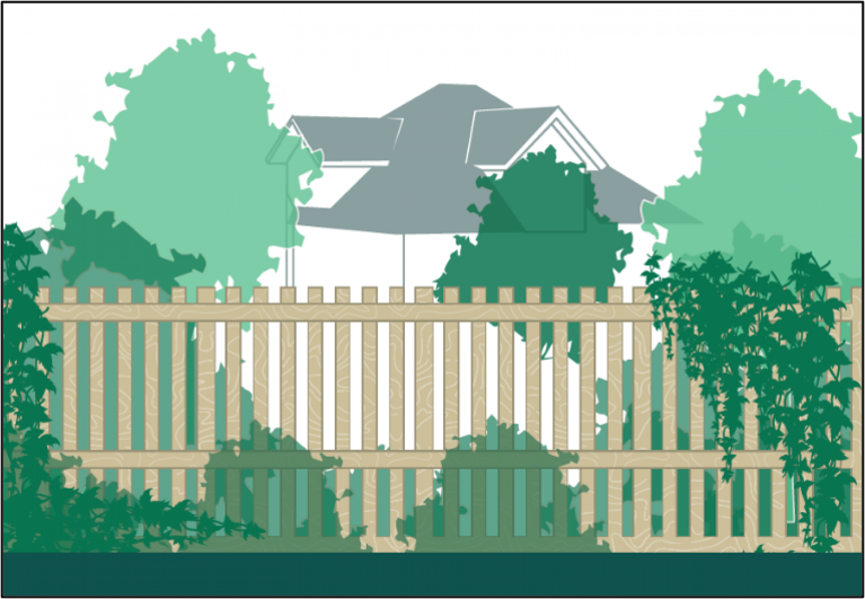 Illustrated view of fence interface. The fence is highly transparent, with vegetation providing additional screening.