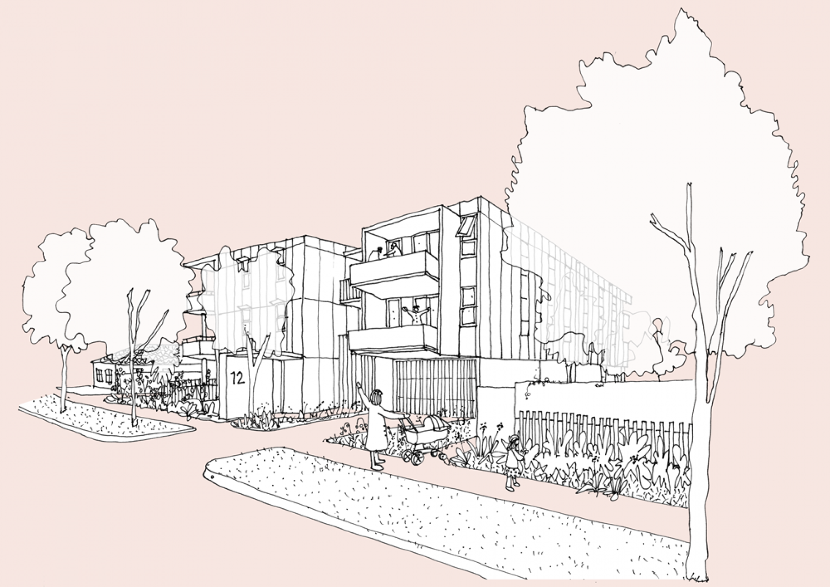 Front external sketch by BoardGrove Architects