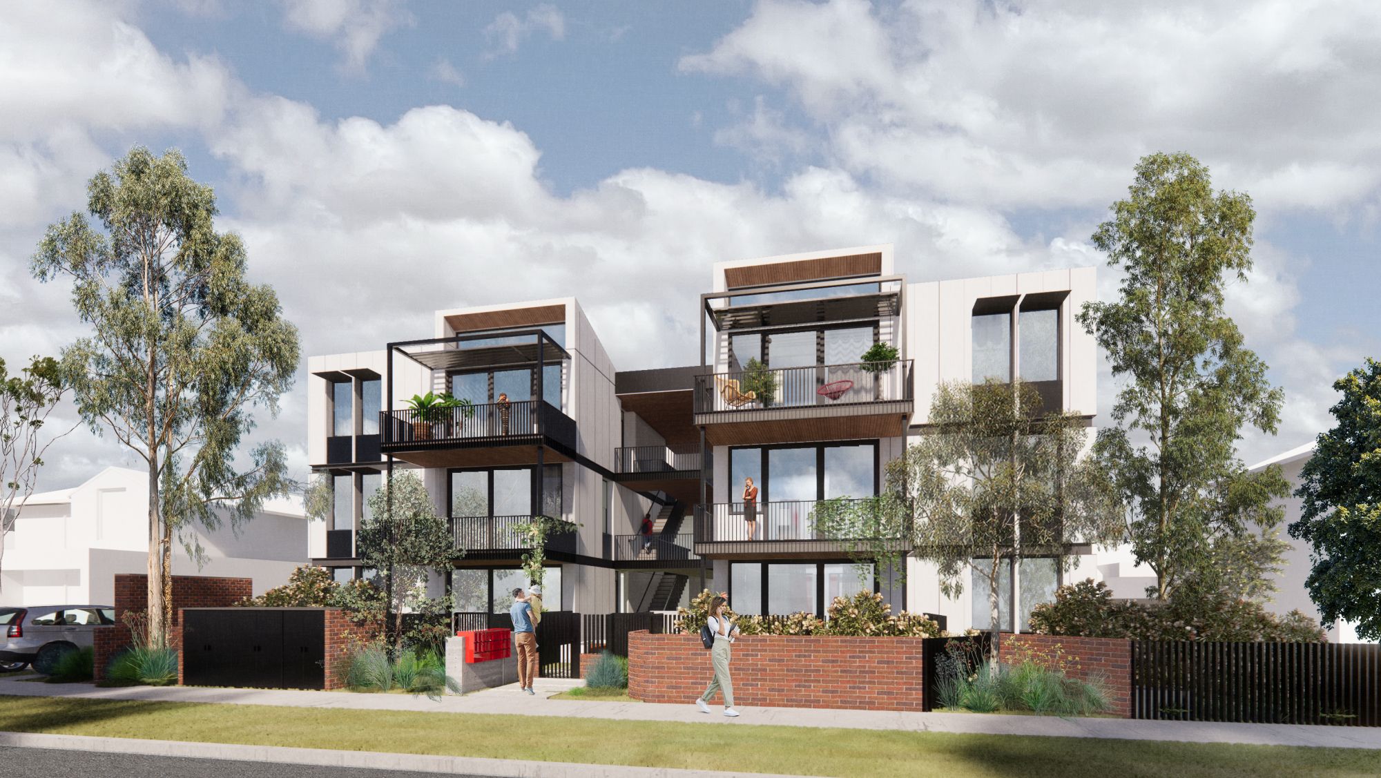 Streetscape Streetscape of apartment building designed by Spiral Architects Lab
