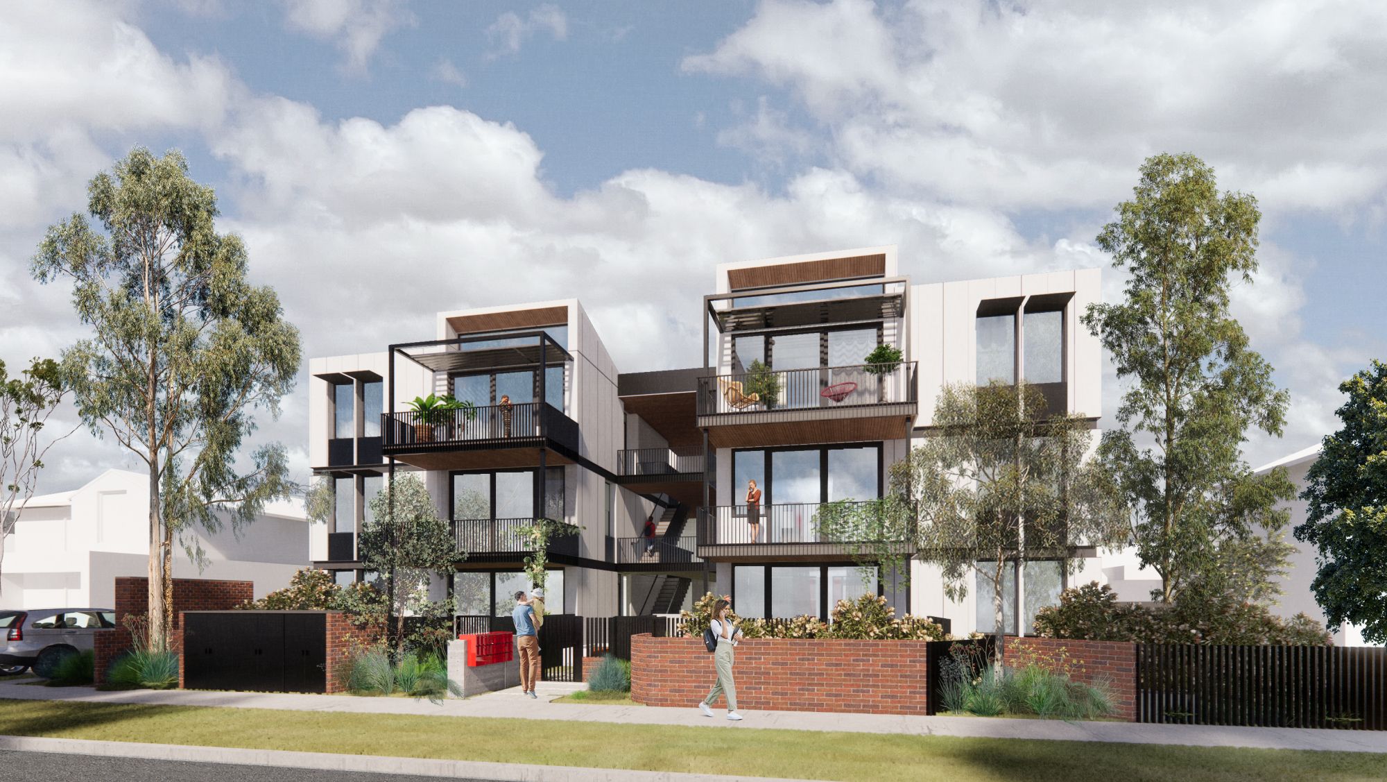 Streetscape of apartment building designed by Spiral Architects Lab