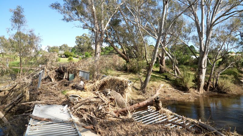 Axedale bridge covered in debris after a flood