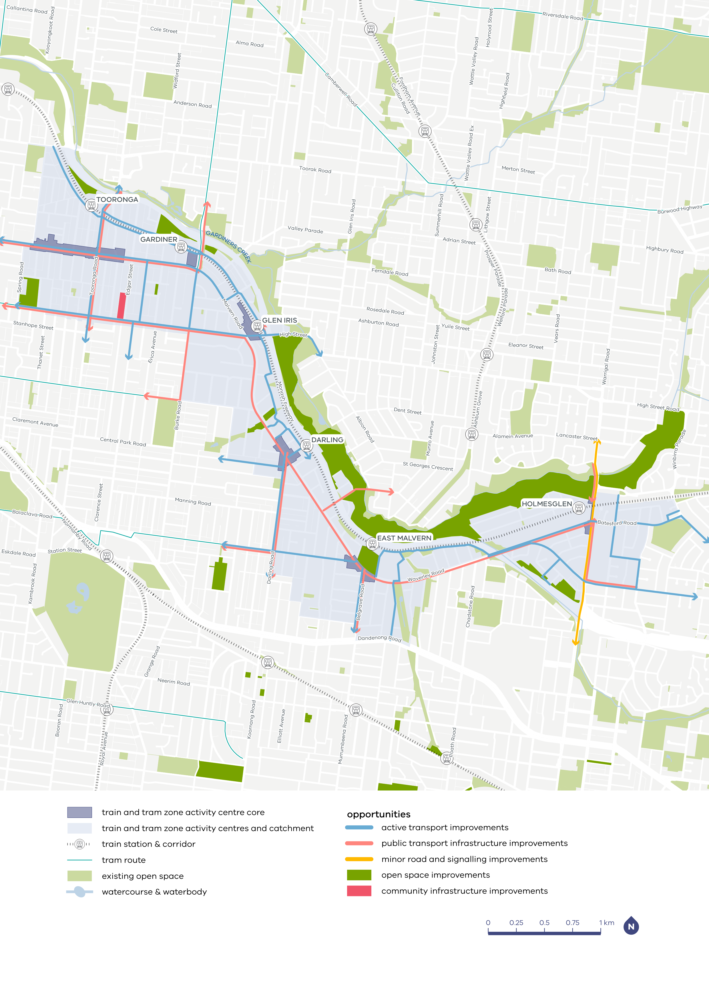 Map showing indicative 2051 improvements for Torronga to Holmesglen