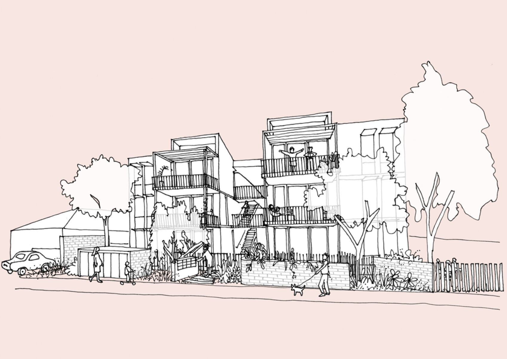 Streetscape sketch by BoardGrove Architects