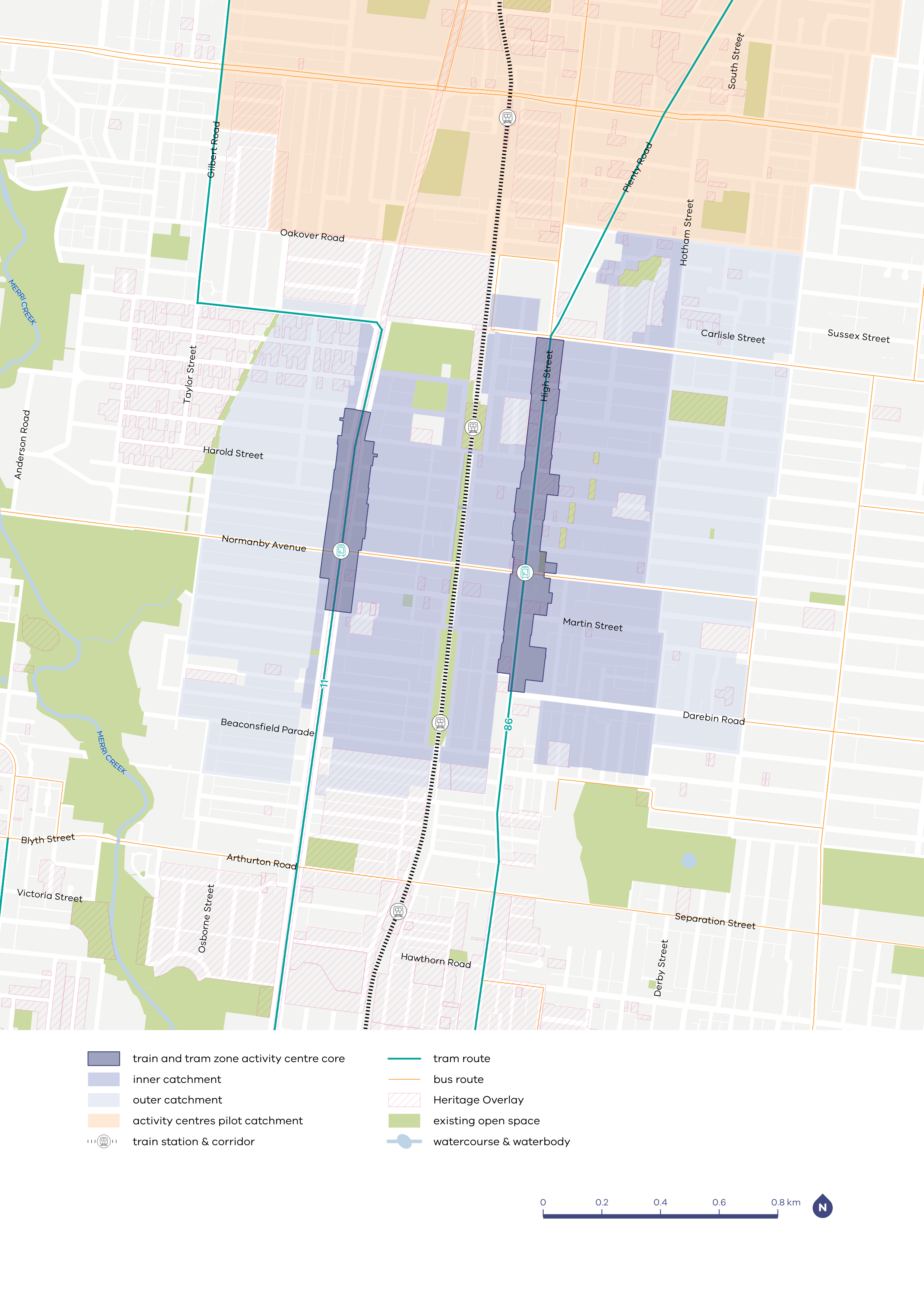 Map of Thornbury core and catchment